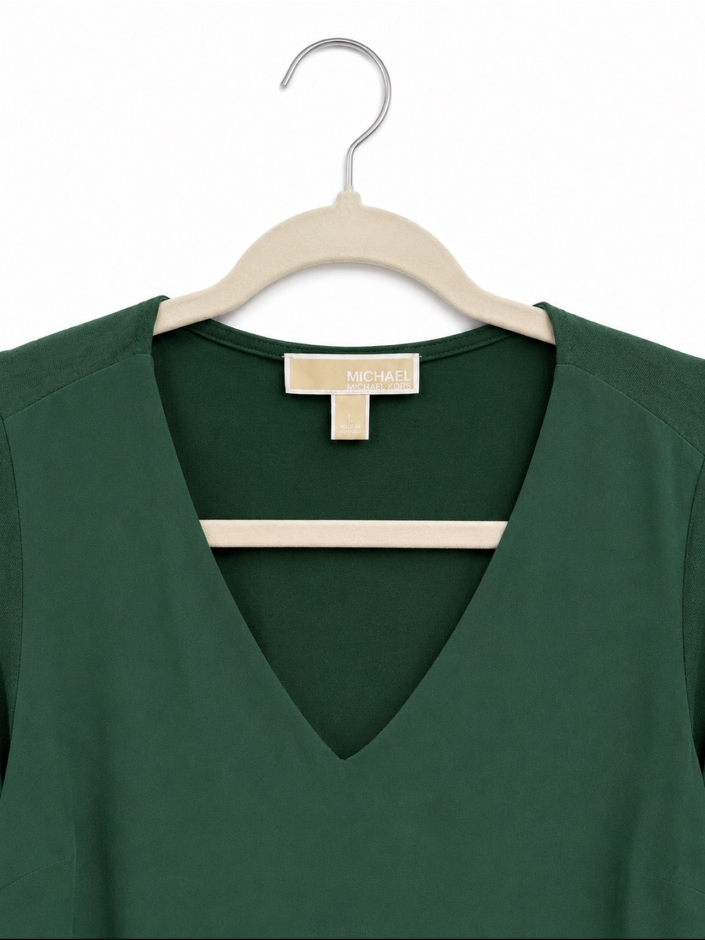 Michael Kors Emerald Green Layered V-Neck Tunic Layered Hem Blouse Top Large - Picture 4 of 7